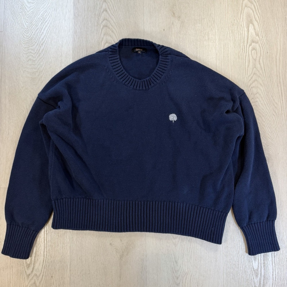 Quince Organic Cotton Sweater Women's Medium White Navy Crew Neck Pullover